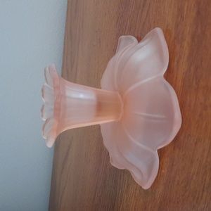 VTG Flower Pink/Peach Frosted Glass Candlestick